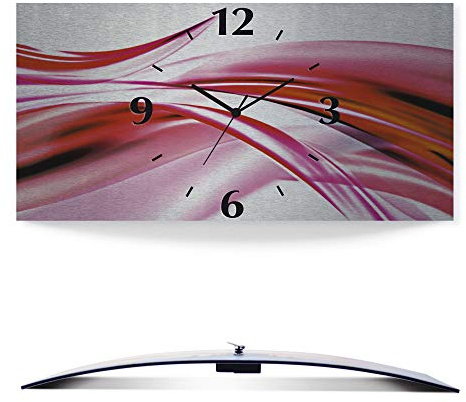 ARTLAND Wanddeko Wanduhr ohne Tickgeräusche Alu Funkuhr 60x30 cm Eckig Lautlos 3D Design Welle Abstrakt Modern Ausgefallen T1ET