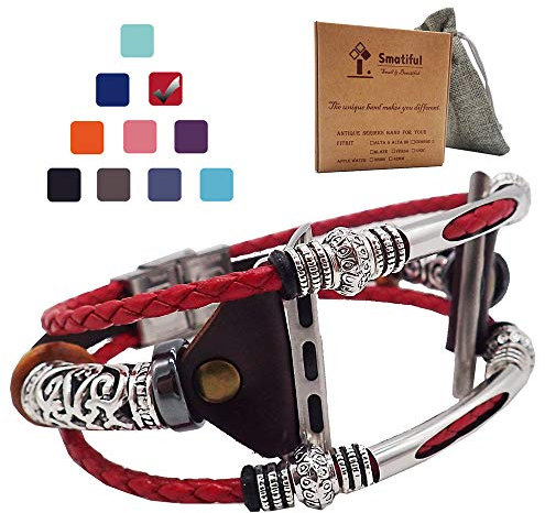 Smatiful Uhr Armband Zubehör für Damen und Herren, Verstellbar Leder Ersatz Sport Watch Band for Apple Watch 38mm(Series 1,2,3) & 40mm(Series 4,5), Rot
