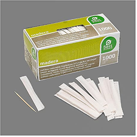 Palillos Madera Redondos Envasados Individual en Papel Caja de 1.000 unidades