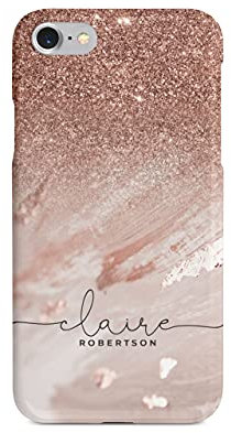 Tirita Personalised Phone Case for iPhone 7 Plus & 8 Plus – Hard Case or Cover With Custom Name or Initials – Cute Personalised Gift for Women or Girls [13. Marble Rose Gold Sequin]