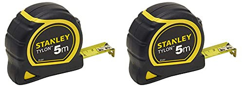 STANLEY 1-30-697 - Flexometro Tylon 5 metros x 19mm & 0-30-697 - Flexómetro Tylon de 5 m x 19 mm, Estuche ergonómico de doble material, Cinta de acero lacado, Gancho de 2 remaches,Negro