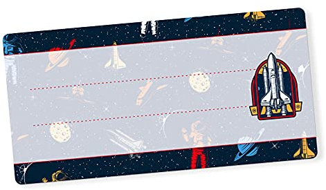 itenga 40x Buchetiketten Heftetiketten 9x4,5cm I Schulheft Etiketten I Namensschild beschreibbar selbstklebend Aufkleber aus Haftpapier (Weltraum)