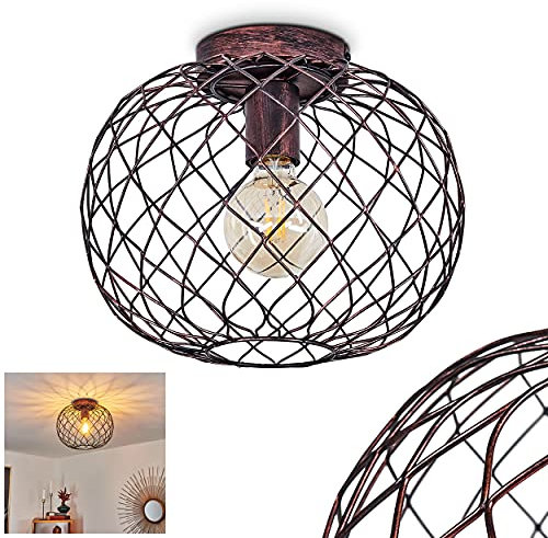 HOFSTEIN Deckenleuchte Nordslesvig, moderne Deckenlampe aus Metall in Bronze/Schwarz, Leuchte in Gitter-Optik, 1-flammig, 1 x E27-Fassung, mit Lichteffekt an der Decke, ohne Leuchtmittel