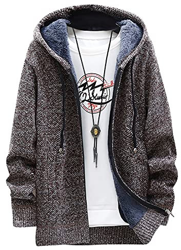 Dawwoti Men's Hooded Knit Cardigan Full Zip Fleece Sweater Coat Casual Loose Fit Outwear Knitwear