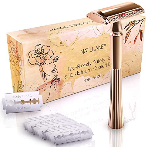 Umweltfreundlicher Rasierhobel für Frauen und Klingen, keine Abfall-Geschenkideen, nachhaltiger Rasierer für Damen, rotgoldener gerader Metallrasierer, Edelstahl-Rasierer, doppelseitiger Rasierer,