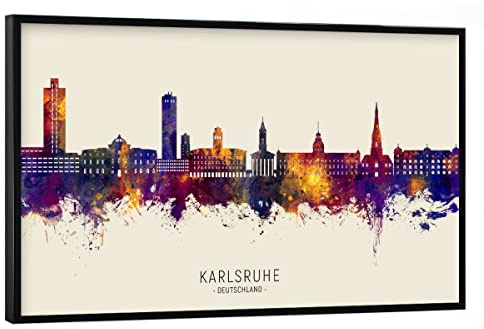 artboxONE Poster mit schwarzem Rahmen 90x60 cm Städte Karlsruhe Skyline Autumn Name - Bild Karlsruhe City Cityscape