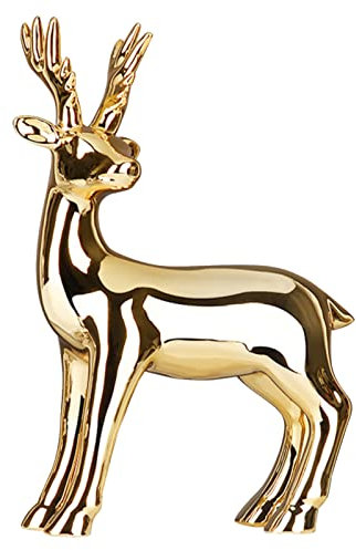 Skulptur Figuren Hirsch Statue Tier Dekor,Keramik Hirsch Ornamente Weihnachten Tierfigur Dekofigur,Dekofigur Hirsch Figur Rentier für Wohnzimmer TV Kabinettweinkabinett Home Deko (Gold)