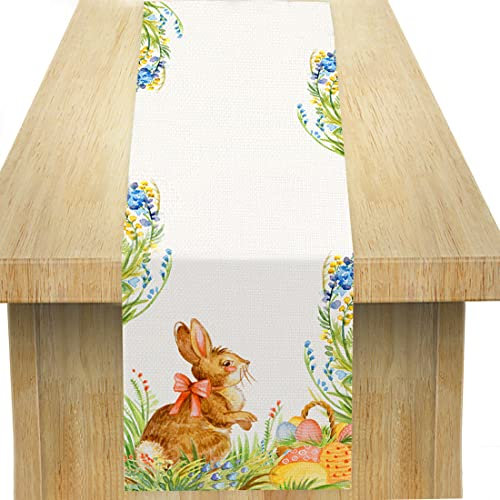 Sprinlot Runner pasqua, Tovaglia Pasquale in Lino, Runner da Tavola con Stampa Pasquale, Tovaglia Primaverile con Coniglietti Pasquali, Motivo Pasquale Stampato Colorato (33 cm X 183 cm)