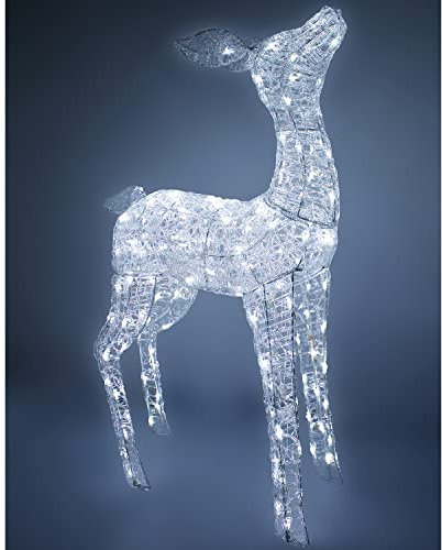 Große Acryl Hirschkuh Weihnachtsdekoration LED Hirsch Beleuchtung Figur Kaltweiß Strombetrieb mit 120 LED