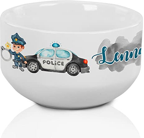 GRAZDesign Müslischale personalisiert mit Name | Polizei | Kinder Schüssel als Geschenk für Mädchen und Jungen, spülmaschinengeeignet, Müslischalen Frühstücksschüssel Keramik
