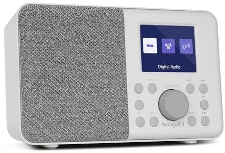 MangoKit MD3 DAB/DAB+ und UKW Tragbares Digitalradio, Bluetooth-Lautsprecher, Kopfhörer, 40 voreingestellte Sender, Wecker und Uhr, Snooze-Timer, Farbdisplay, Batterien und Netzbetrieb (Steingrau)