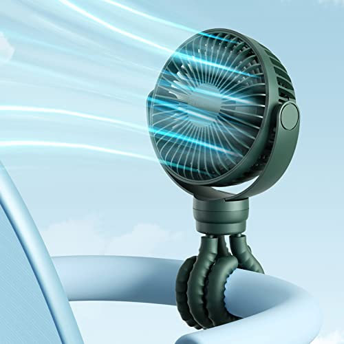 JISULIFE Mini Ventilateur de Poussette à Clip pour Bébé, 4000mAh Ventilateur Portable à Piles ou USB Rechargeable avec 4 Vitesses, Rotatif à 360° et Trépied Flexible - Vert Alpin