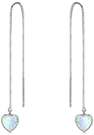 Herz Einfädler Ohrringe Opal Einfädler Ohrringe 18 Karat Rosé Gold Vergoldeter 925 Sterling Silber Lang Kettiger Ohrring (Silber)