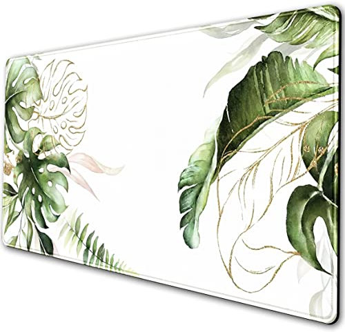 Niedliche Schreibtischunterlage, grünes Blatt, Schreibtischunterlage, Gaming-Mauspad, tropische Pflanzen, komplette Schreibtischmatten, Schreibtischschutzmatte für Desktop 80x40 cm
