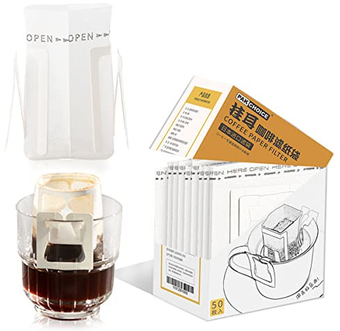 Tropfkaffee-filterbeutel, FainFun 50 Stück Kaffeefilter zum Aufhängen mit Hängenden Ohren, Filter Kaffeebeutel für Tasse, Kaffee Drip Filter Einweg, Kaffeefiltertüten Weiß für Camping, Reisen, Büro