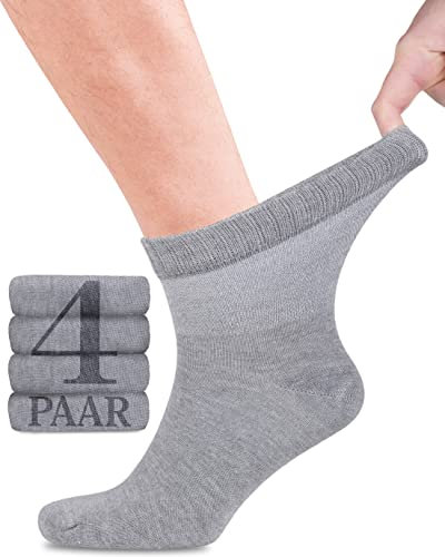 Fiera Besa Lot de 4 paires de chaussettes diabétiques en bambou avec lycra pour homme - Hauteur cheville - Sans couture à la base des ongles, gris clair, 39-42