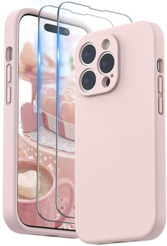 SURPHY Compatible with iPhone 14 Pro Max Case with Screen Protector, Liquid Silicone Protection for Each Lens Shockproof Thickened Rubber for iPhone 14 Pro Max 6.7 inch 2022, Pink Sand