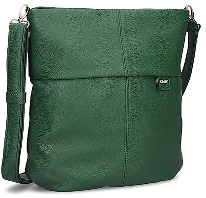 Zwei Damen Handtasche Mademoiselle.M M12 Umhängetasche 7 Liter Crossbody Bag, Schultertasche in DIN-A4-Größe, Schlüsselring, Geheimfach, inkl. extra kurzen abnehmbaren Schultergurt (moos)