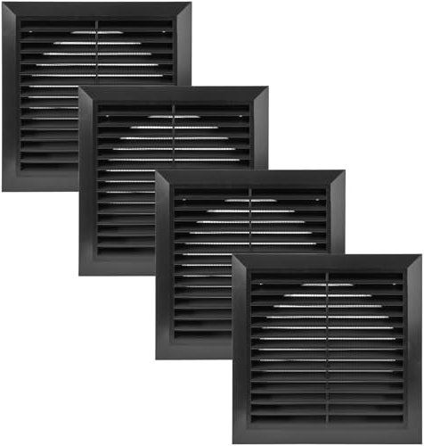 Vent Systems Ø6 Duct - 8 x 8 Inch Pack of 4 Black Air Vent Cover - Bathroom Exhaust Vent Pipe - Louvered Outdoor Dryer Vent Cover - Black Ø150 mm (200 x 200 mm)
