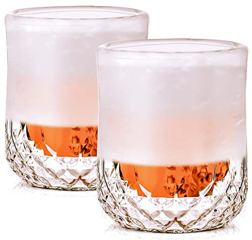 LèVale Freezable Ice-Wall Whiskey Glasses (7oz) Double Wall Scotch and Bourbon Chiller Freezer Glass (Gift Boxed, 2 Count)