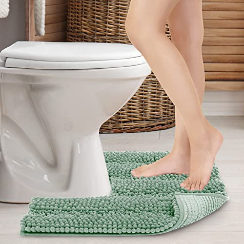 JARITTO Tapis de Bain Douche pour WC Toilette Antidérapant Tapis Contour de WC Absorbant Lavable en Machine Microfibre Chenille Doux Forme en U - 51x51cm (Bristol-Vert de Mer)