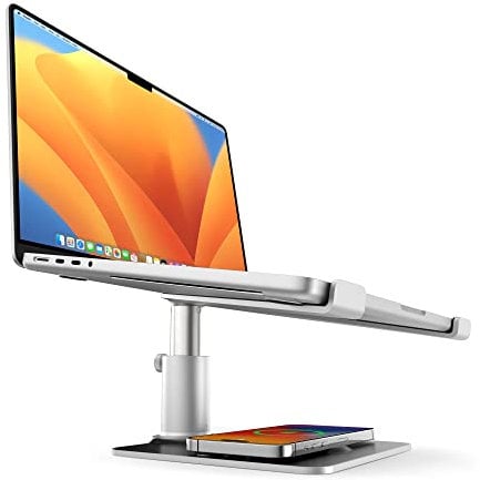 Twelve South HiRise Pro für Laptops und MacBooks | Ergonomischer, höhenverstellbarer Ständer mit kabelloser MagSafe Ladestation (Silber)