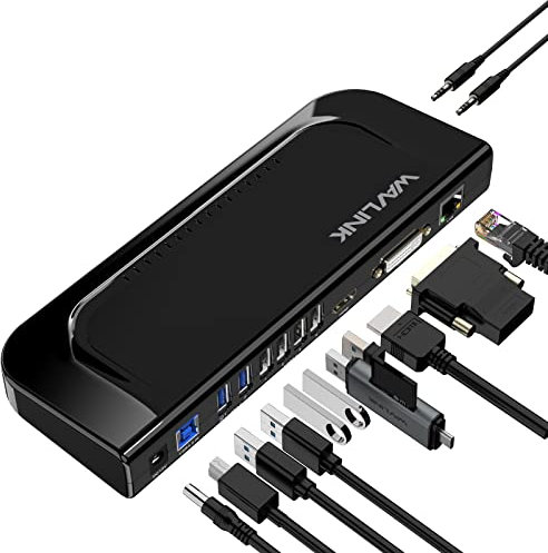 Wavlink Docking Station 13-in-1 USB C Hub,Supporto Dual Displays Dock Station,con HDMI e DVI/VGA/HDMI,Thunderbolt 3&4,Gigabit Ethernet,Audio,Mic,USB 3.0/2.0,per Windows 11/10/8/7,Mac OS et Supérieur