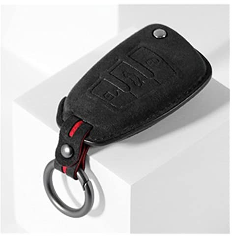Alcantara Housse de Protection for clé de Voiture Compatible avec Audi A4 B9 A3 8P A6 C7 8S 8W A7 S3 S7 S8 R8 Q2 Q3 Q5 Q7 Q8 SQ5 TT RS3 RS6 (Color : Style D 9002 Black)