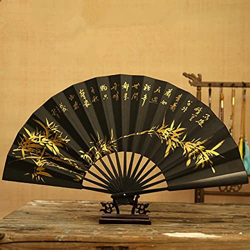 Folding Fan Large Chinese Style Bamboo Folding Fan, 10 Inch, Hand-Painted, Black, Retro, For Wedding Decoration, Gift With Box Fan (12.99 Inches 1) (12.99 Inches 2)