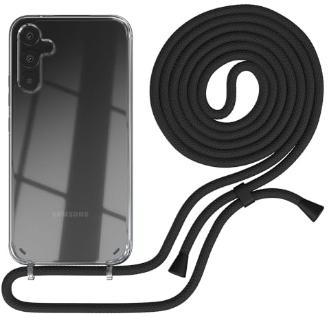EAZY CASE Handykette kompatibel mit Galaxy A34 Handyhülle mit Umhängeband, Handykordel mit Schutzhülle, Silikonhülle, Hülle mit Band, Stylische Kette für Smartphones, Schwarz - Clips Schwarz