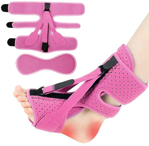 WAKERUG Plantar Fasciitis Night Splints, Ankle Brace for Plantar Fasciitis Treatment Pain Relief, Adjustable Foot Drop Night Splint for Heel Achilles Tendonitis Pain Relief for Men Women, Pink