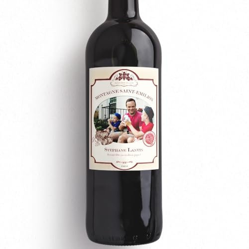 CADEAUX.COM - Bouteille de Vin Personnalisée - Bouteille de vin rouge Bordeaux AOC - Bouteille Vin Personnalisée Photo et Message - Cadeau Anniversaire Homme et Femme