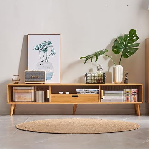 TV Board Mit Lagerung, TV Schrank Bambus Lowboard, Schiebetür, TV Bank Fernsehtisch TV Sideboard für Wohnzimmer, Schlafzimmer, Eingangsbereich, Büro (Color : with Drawer, Size : 160cm)