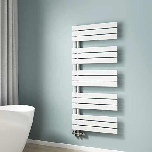 EMKE Scaldasalviette termoarredo piatto, Termoarredo da Bagno, 1320 x 600 mm, bianco, collegamento laterale, 798W, radiatore scaldasalviette ad acqua calda