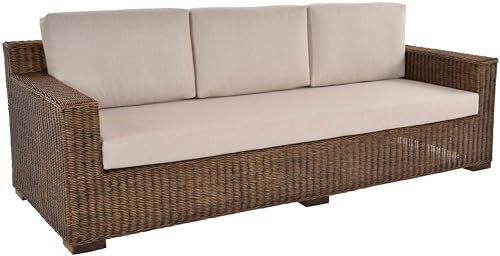 Krines Home Modernes Rattansofa Vermont Wohnzimmer Rattan Sofa Indoor Rattanmöbel (Vintage Braun, Dreisitzer, 220cm)