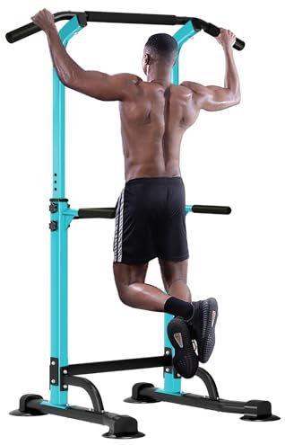 SogesHome Klimmzugstange Power Tower Übung Euipment für Zuhause Fitnessstudio Dip Station Höhenverstellbar Fitness Krafttraining Dip-Stationen (Blau)