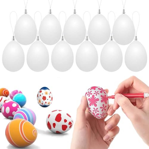 Ostereier Plastik,50 Stück Ostereier zum Bemalen,Kunststoffeier Dekoeier 6 cm,Ostereier zum Aufhängen,Eier Kunststoff mit Seil Basteln,Plastikeier zum Basteln Deko Ostern für Dekoration und Geschenk