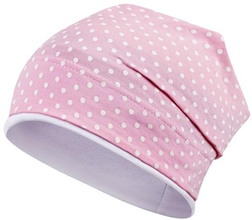 Smarilla Mädchen Mütze Übergangsmütze Beanie Pferde Katzen Punkte Frühling Herbst, Bekleidungsgröße: 50-52, Farbe: Rosa-Weiß