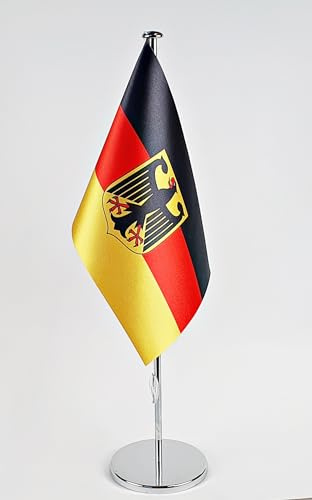 Tischflagge Deutschland mit Adler 15x25cm mit Chrom Ständer edle Ausführung