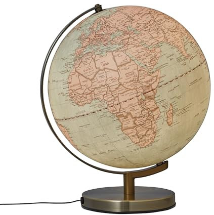 Globus mit 30 cm Durchmesser – STELLAR LIGHT – integrierte Beleuchtung – verchromter Metallfuß, antikes Design – bewegliche Achse – beige, hellblau – TROIKA Original