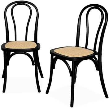sweeek - Lot de Deux chaises Vintage en Bois avec Assise en rotin et Dossier Arrondi Coloris Noir