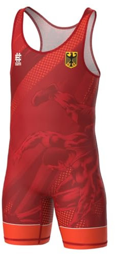 Extreme Hobby - Ringertrikot für Kinder der deutschen Nationalmannschaft professioneller Kompressionsanzug für Wettkämpfe, Wrestling Singlet, Farbe: Rot, Größe: 140