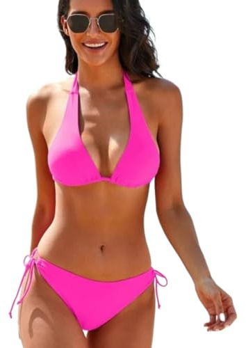 Femme Maillot de Bain Découpé Style Evidé Deux Pièces en Couleur Unie Bikini Maillot de Bain Femme 2 Pieces Maillot de Bain Gainant Ventre Plat avec Short Sexy Col en V Bikini