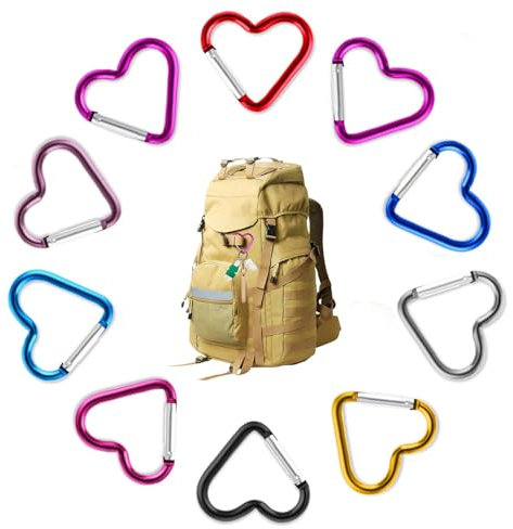 10 Stück Karabiner Herz,Mini Bunt Heart Shaped Karabinerhaken Schlüsselanhänger Klein Bunte Herzform Carabiner Schlüsselringe Ringe Kleine Keychain Ring Clip Karabinerring Cute für Anhänger Zubehör