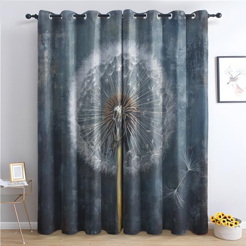 SZLYZM Vorhänge Pusteblume, Verdunkelungsvorhang 2er Set - Vorhang Blickdicht Floral Muster, Thermovorhang für Deko Wohnzimmer Schlafzimmer Kinderzimmer, Gardinen mit Ösen 200x140 cm (HxB) (Ib-&373)