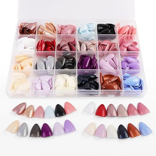 JUSTOTRY 576 Pcs Matte Almond Press on Nails Short,24 Color False Nails Oval,Reusable Solid Stick on Nails Kit for Women,Glitter Fake Nail French for Nail Art Gifts
