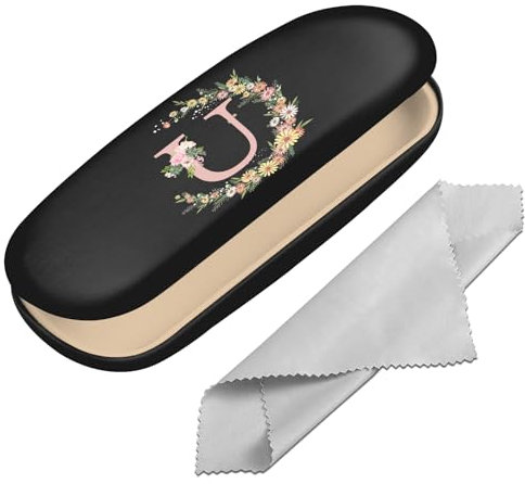 BHAHB Custodia protettiva rigida per occhiali con lettera iniziale custodia protettiva per occhiali scatola per occhiali con panno per la pulizia donne uomini carino, Lettera-u, taglia unica