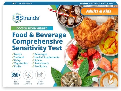 Kit completo de prueba de sensibilidad a alimentos y bebidas para adultos y niños, 857 artículos probados, pruebas de intolerancia en casa, análisis del cabello, resultados en 5 días