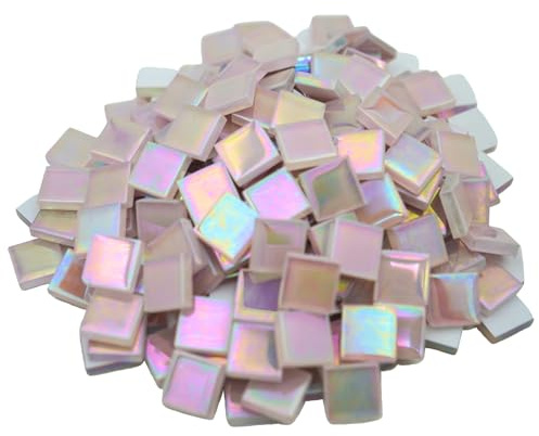 Yuvori Schillernde quadratische Glasmosaikfliesen, 1,5 cm, 0,5 kg, DIY, Bilderrahmen, Badewannen, Untersetzer, Vasen, Innendekor (Rosa Lila)