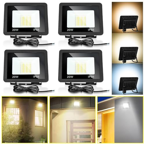 Jopassy LED Strahler Außen 4X 20W dimmbar LED Fluter Scheinwerfer IP65 Wasserdicht Außenstrahler 3000/4000/6500k LED Flutlicht für Sportplatz Rasenflächen Hinterhof Auffahrt Garage Flur Garten